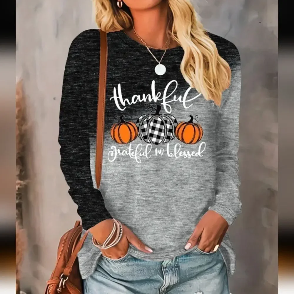 Women's Black and Gray Thankful Sweatshirt